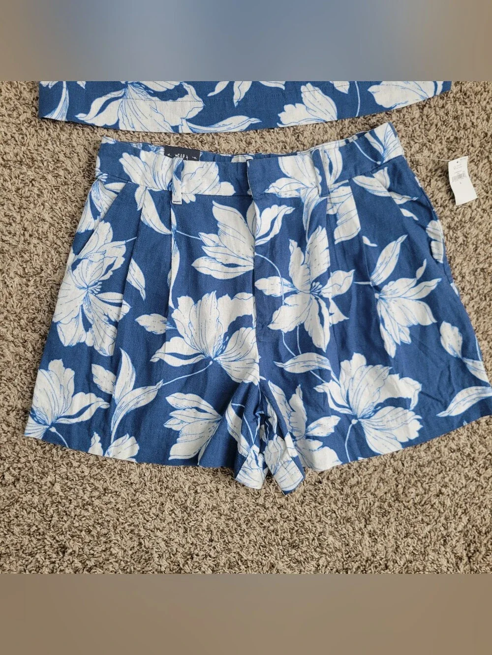Gap Matching Set Tank Top Shirt Shorts 365 Linen Blue White Floral Small NWT